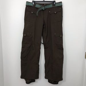 Burton Women's Snowboard Ski Pants Snow Pockets Brown Teal Size Large Belted